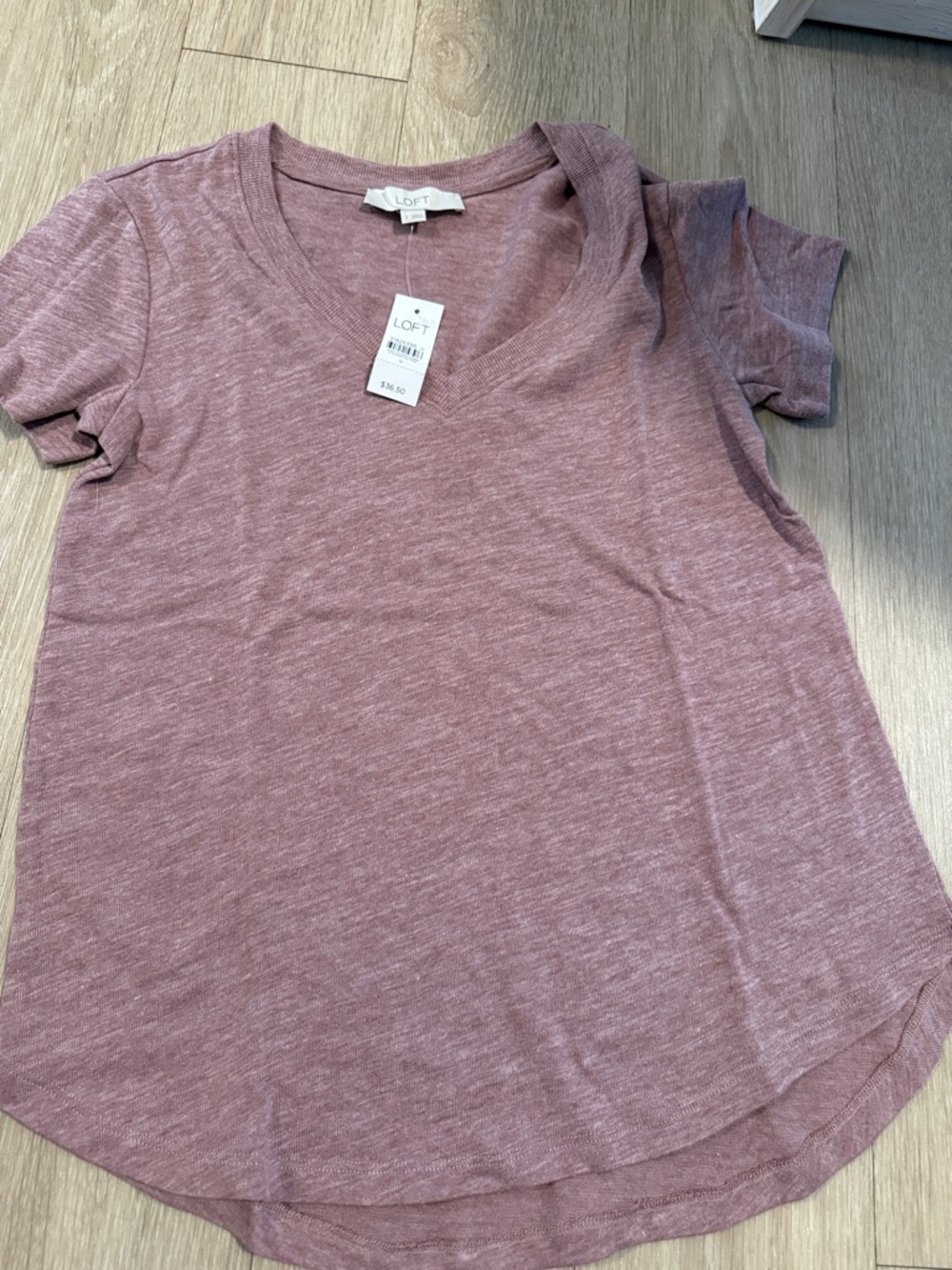 LOFT Heathered Mauve-Pink V-Neck Short Sleeve Tee